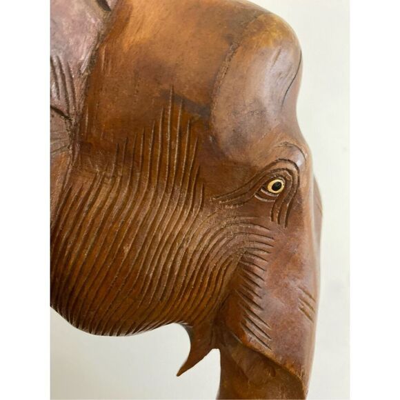 Vintage Teak Wood Hand Carved Elephants - Sculpures Bookends - Picture 8 of 10